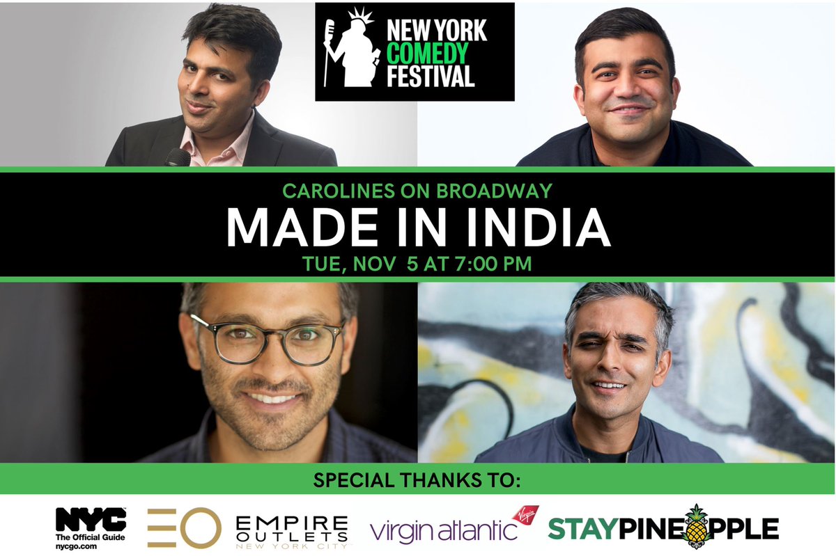 Looking forward to hosting this funny 😆 bunch <a href="/EmpireOutlets/">Empire Outlets NYC</a> ! <a href="/amitandon/">Amit Tandon</a> <a href="/smanak/">Sanjay Manaktala</a> Tushar Singh &amp; <a href="/listen2arun/">Arun Govada</a> !  Welcome to our great city gentlemen ! @nycgo @nycgo_press <a href="/VirginAtlantic/">virginatlantic</a> <a href="/CarolinesonBway/">Carolines on Broadway</a> <a href="/Staypineapple/">Staypineapple Hotels</a> #nyc