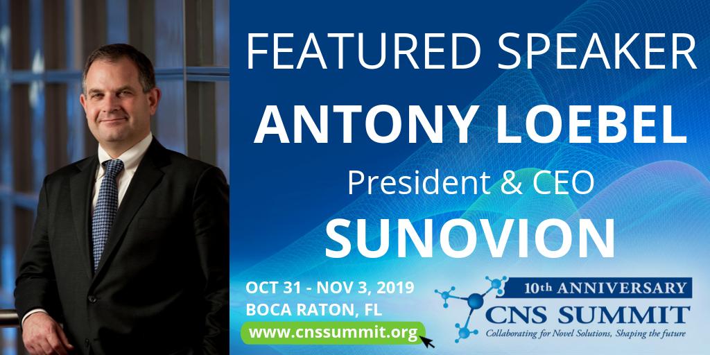 CNSSummit's tweet photo. FEATURED SPEAKER Antony Loebel, President &amp; CEO of @Sunovion, is a widely recognized #innovative leader dedicated to patients. He's a #pharmaexec experienced in #drugdevelopment, strategic direction in R&amp;D + much more! View @CNSSummit 2019's agenda at https://t.co/JigE6qmnlp https://t.co/Zgfl0oUgri