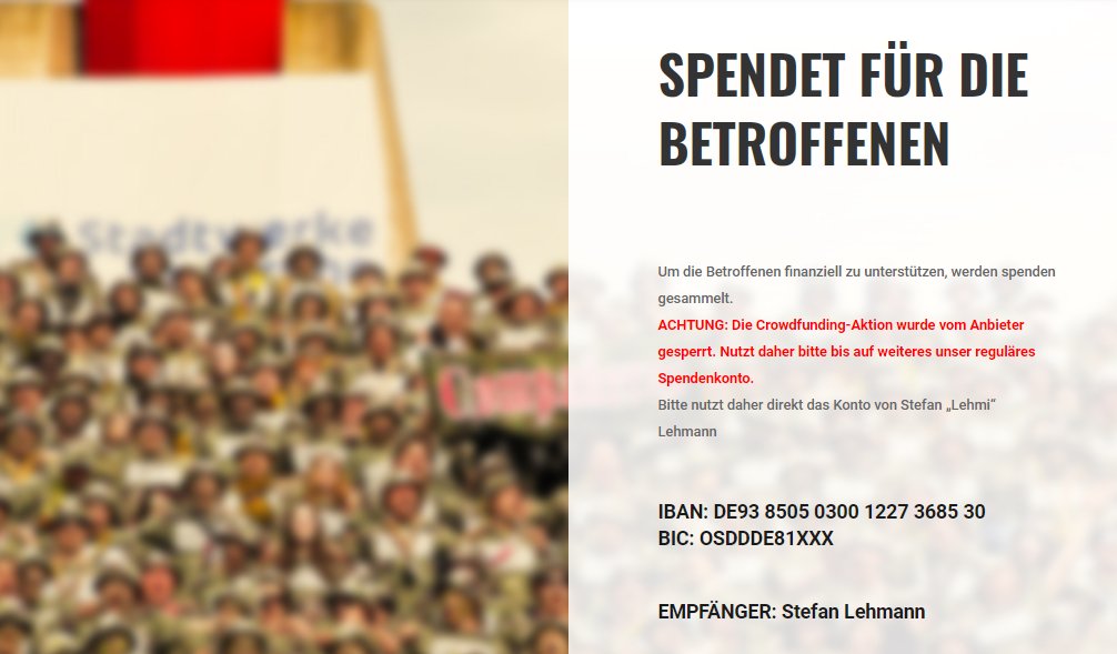 fanhilfe_md's tweet photo. ⚠️ Neues Spendenkonto der @SoKo_Dynamo ⚠️
Da das ekelhafte Spenden-Portal @betterplace_org die Sammlung der Dynamos unter absurden Gründen gesperrt hat, müssen jetzt alle Spenden auf das Konto gehen: ➡️ Inhaber: Stefan Lehmann, IBAN: DE93 8505 0300 1227 3685 30, BIC: OSDDDE81XXX https://t.co/zkXFwlfRhV