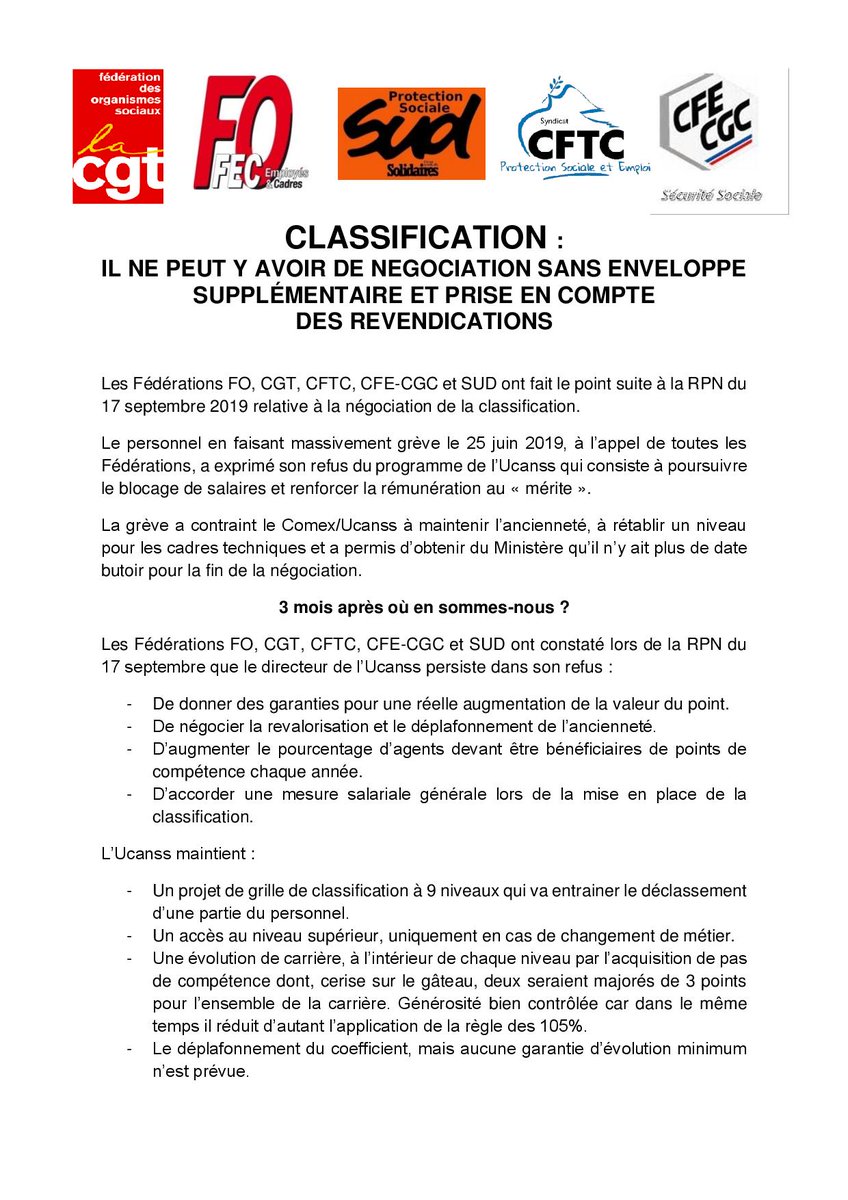 CFTC_Cnav's tweet photo. #CLASSIFICATION #UCANSS

📣 Les fédérations #FO #CGT #CFTC #CFECGC et #SUD considèrent que les revendications des salariés ne sont pas prises en compte dans cette négociation ! https://t.co/PMCtIwbknY