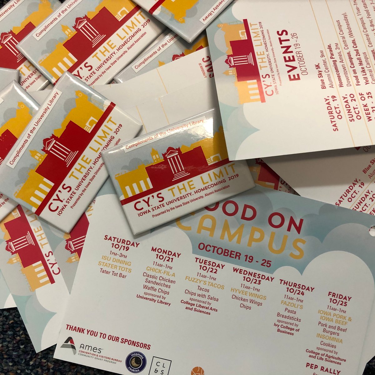 ISU_Library's tweet photo. Today is the day! @ISUHomecoming #FoodOnCampus buttons➡️on sale at 10 a.m. in the #ParksLibrary lobby.
STUDENTS: Be one of the first 500...and receive a button Compliments of the @ISU_Library.
#CysTheLimit
@IowaStateU @isualum ❤️🧡 https://t.co/WrOctEh7dn