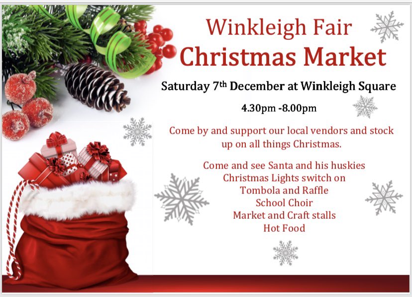 Christmas Market- Come and support our local vendors and stock up on all things Christmas. #winkleighfair