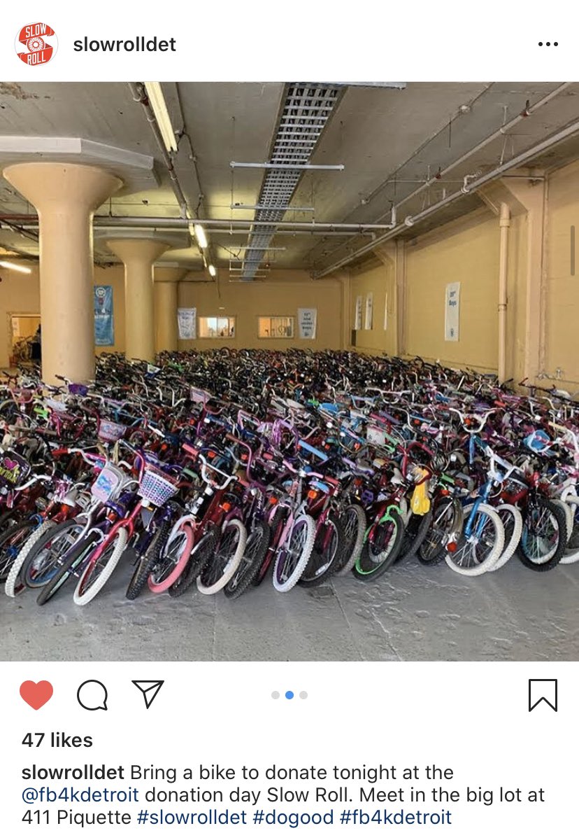 BacktoDetroit's tweet photo. Bring a kids bike to donate for tonight’s @slowrolldet! 5:30p at 411 Piquette. #slowrolldet https://t.co/SjFBeRbqGC