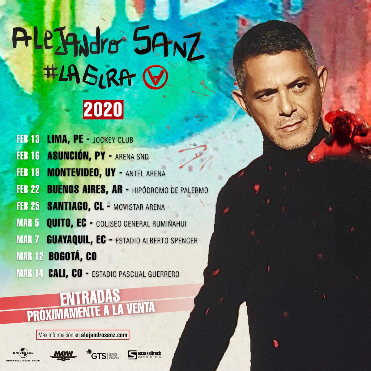 AlejandroSanz's tweet photo. Primeras fechas confirmadas de #LaGira 2020💥
#Perú #Paraguay #Uruguay #Argentina #Chile #Ecuador #Colombia 
PRÓXIMAMENTE A LA VENTA   
🎫 https://t.co/JwbEfQ4K4m https://t.co/ao0gvILqGe
