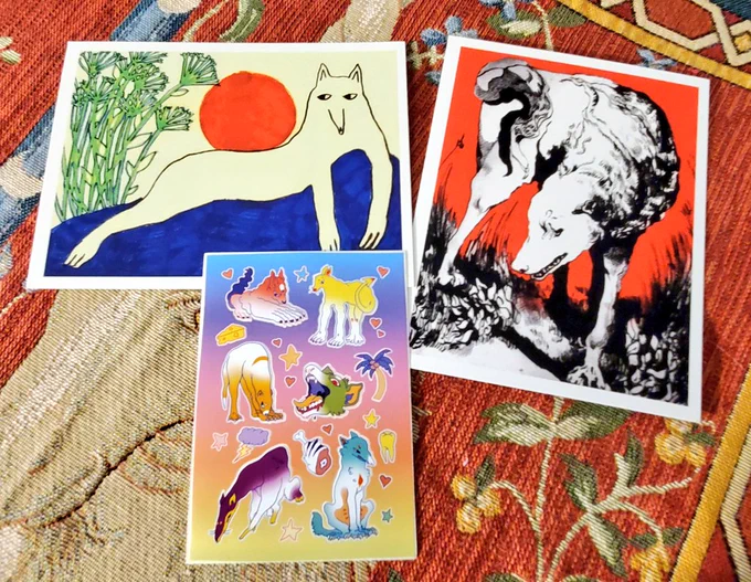 The second winner gets 2 postcards (pick 2 of your fav designs out of the 6) and the sticker sheet ? 