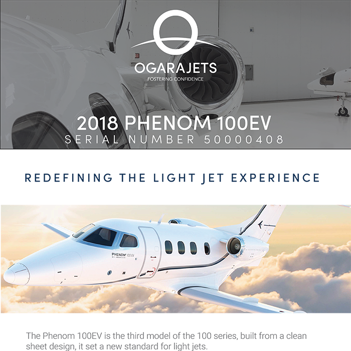 leader_luxury's tweet photo. 2018 #Phenom #100EV available at @OGARAJETS
Less than 100 hours since new
Manufacturer warranties remaining
More details at: https://t.co/TCZklXxJhR
#bizjet #bizav #aircraftforsale #privatejet #privateflying #jetforsale #businessaviation https://t.co/rqs1h2hqKB