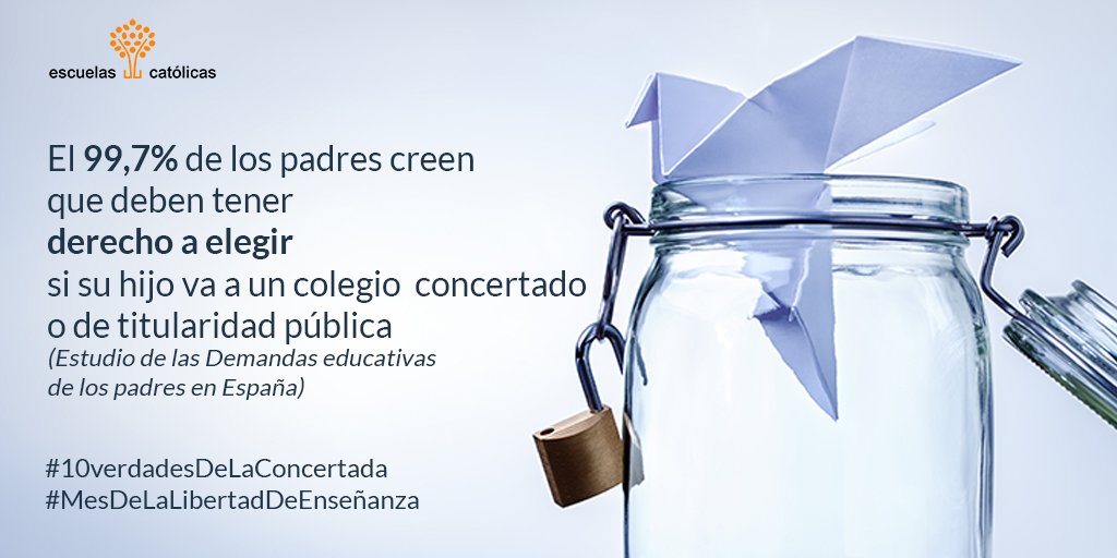 ecatolicas's tweet photo. El 99,7% de los padres creen que deben tener derecho a elegir si su hijo va a un colegio concertado o de titularidad pública (Estudio de Demandas educativas de las familias de EC y Comillas de 2015) #10VerdadesDeLaConcertada #MesDeLaLibertadDeEnseñanza https://t.co/KYJFIBaDZH https://t.co/yHdvCGvjUJ