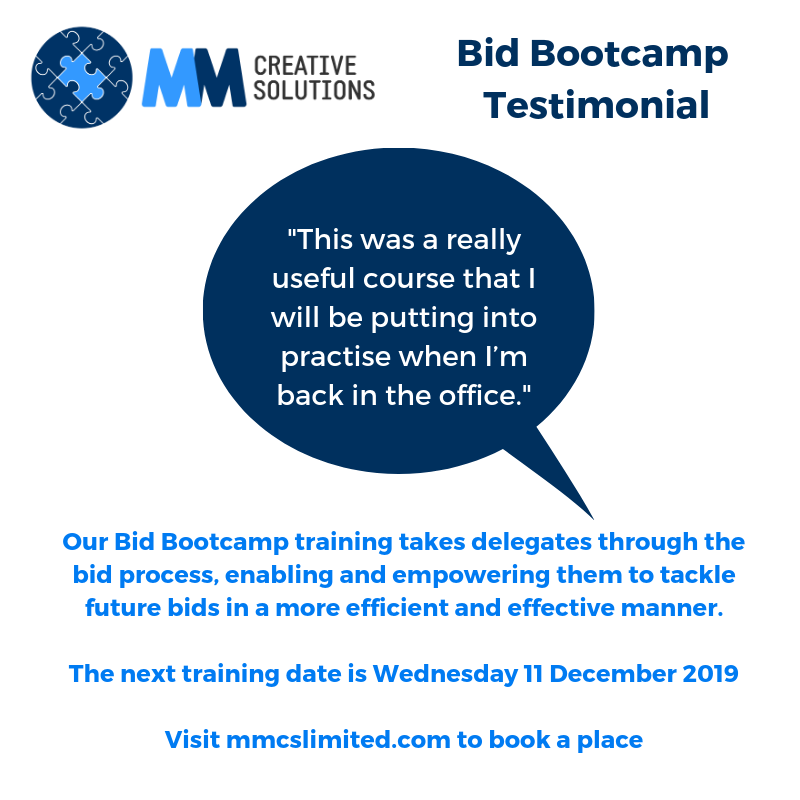 mmcslimited's tweet photo. Booking is open for our next bid bootcamp, which will take place on Wed 11 Dec in Warrington.  

https://t.co/p1wacNUPuT to view the syllabus &amp; book a place.

Discounted early bird tickets on sale until 15 Nov

#bids #tenders #proposals #training #consultancy #businessdevelopment https://t.co/vlOOWyrHCB