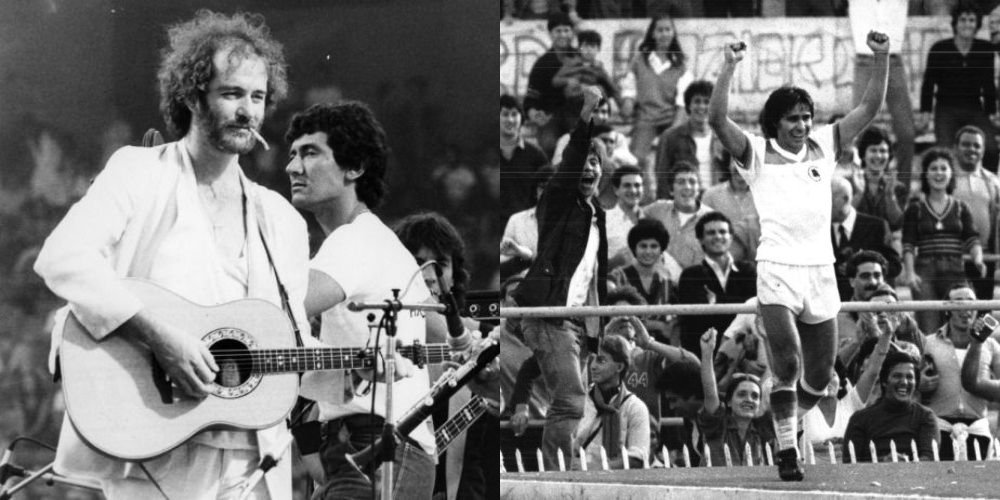RomaGIF's tweet photo. Il 14-10-1979 Antonello #Venditti trascina allo Stadio Olimpico Francesco #DeGregori che non aveva mai visto una partita e che "riscopre l’amore per la spettacolarità del calcio” assistendo a un gol di Bruno Conti al Torino (1-1). Conti ispirerà "La leva calcistica del 1968" https://t.co/msCDByoz9t