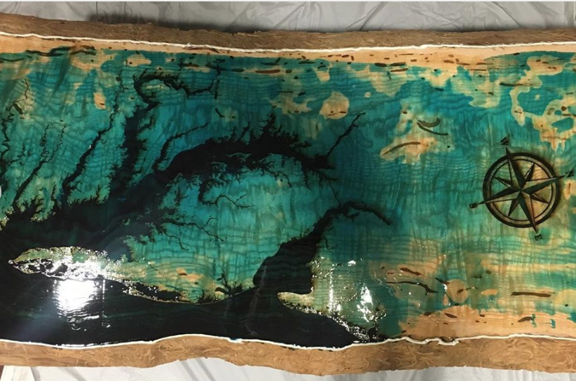 washcoll's tweet photo. Our @WAC_IDEAWORKS has been working on transforming an ash slab into a coffee table for our new Semans-Griswold Environmental Hall which opens this Friday October 18th! Doesn't this look amazing? #grandopening #ideaworks #makerspace #washcoll #goosenation https://t.co/QII3gF1W8t