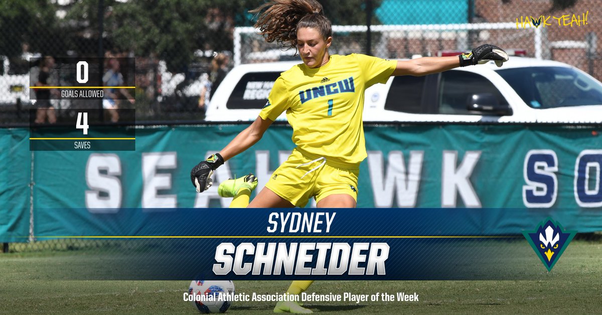UNCWSoccer's tweet photo. PRESS RELEASE | @syd_schneider Earns @CAASports Defensive Player of the Week Honor #HawkYeah

📝: https://t.co/PiRoOgFe1p https://t.co/crTsCKwOJu