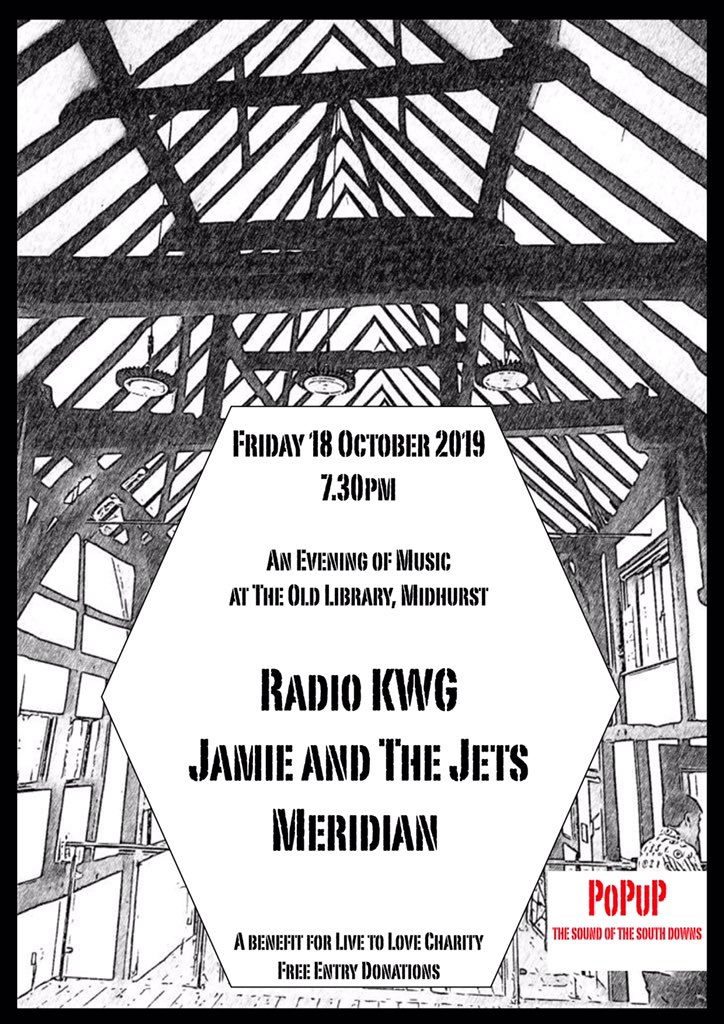 RadioKwg's tweet photo. This Friday evening Old Library Midhurst. PoPuP fund raiser event for Live To Love. @SpeechPainter @mid_pet_obs @VisitMidhurst @BBCSouthNews @southdownsvg  @southdownsfolk @LiveToLoveIntl @sdnpa @LoveSouthseaUK @SouthDownsWayNT @HaslemereFringe https://t.co/74P7QNMzwt