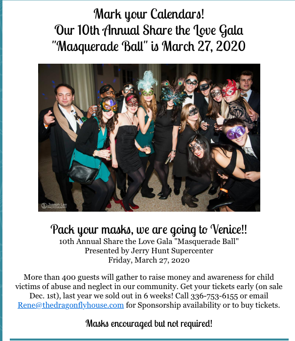 DavieConstNC's tweet photo. We support The Dragonfly House Children's Advocacy Center in every way we can. We're sharing this announcement to Save the Date for the 10th Annual Love Gala Masquerade Ball on Mar 27. Visit their website for more info! #dragonflyhouse #childrensadvocacycenter #fightchildabuse https://t.co/JpohlxrT8z