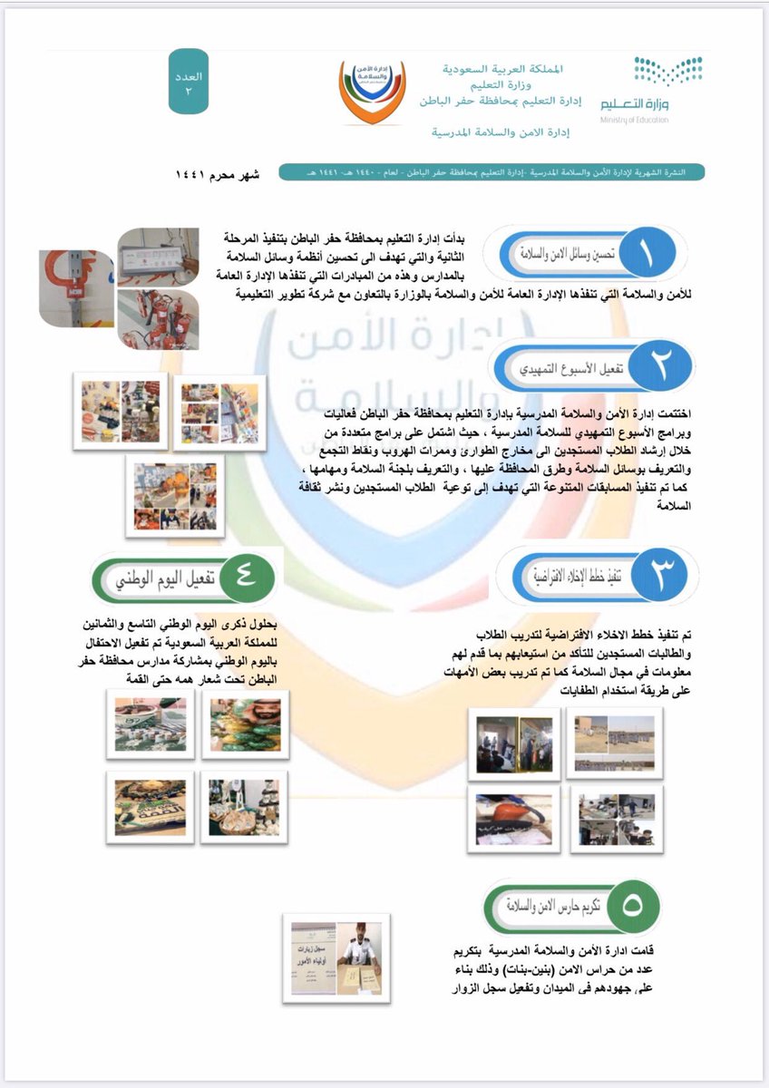 حصول إدارة الأمن والسلامة المدرسية بحفرالباطن المركز الثامن في تفعيل ونشر الاخبار بموقع الإدارة العامة للأمن والسلامة المدرسية الإدارة العامة للأمن والسلامة المدرسية