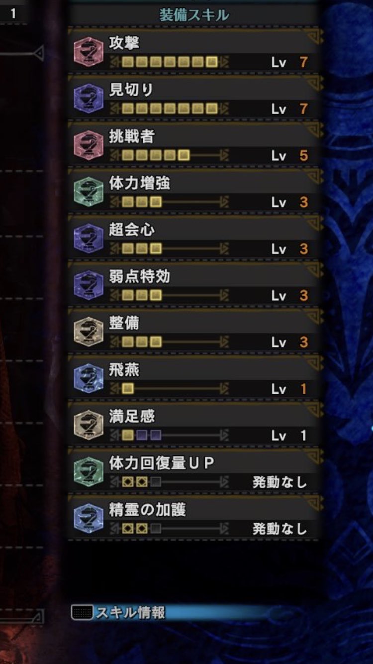 Kazuya0717 Twitch なんて素晴らしいスキル構成なんだ 頭 胴 腕パーツがティガ亜種装備だから満足感 の極意つけれるけど 蒸気機関管理所やってたら秘薬素材が無限に手に入ったから満足感は1でいい 死中に活 集中いるんかなぁ Mhwib アイスボーン
