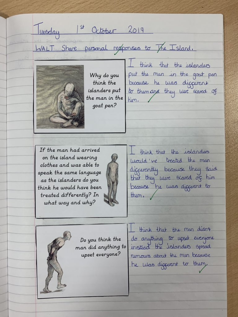 brazier_mrs's tweet photo. Some of the fabulous work completed in 6B based on Armin Greder’s fantastic book ‘The Island.’ @AllenAndUnwinUK @AllenAndUnwin I can’t wait to read their persuasive letters to politicians asking them to be more mindful of refugees’ needs. https://t.co/dZQtL2gvXO