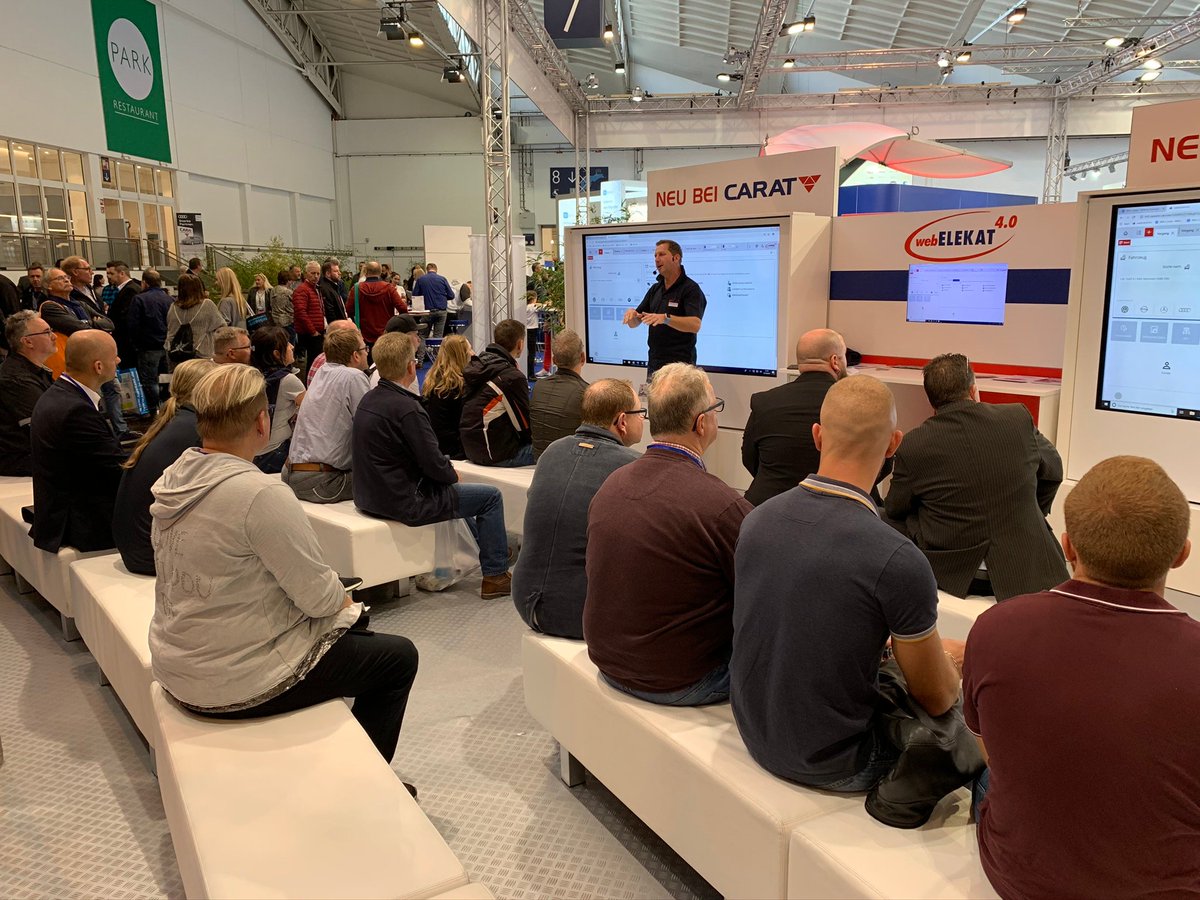 TOPMOTIVE's tweet photo. A firm component in the fair calendar, last weekend for the first time in Essen: the #CARAT fair. In addition to our DMS systems KfzWIN and TMS-Handel we presented the webELEKAT4.0 as successor catalog for the previous webELEKAT2.0. #topmotive #spareparts #iam #catalogs https://t.co/sEi6biH4tJ