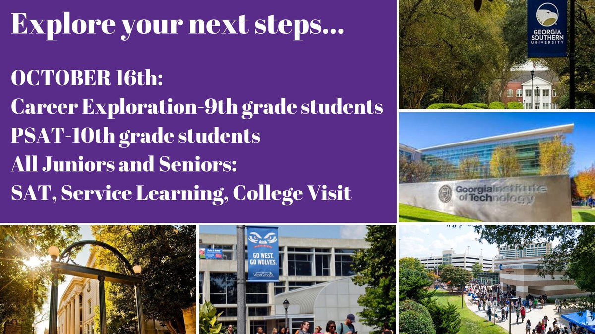 HallcoCBHS's tweet photo. PSAT Day is Oct. 16th.  Juniors and Seniors who are planning a college visit that day must sign up through the college website of your choice. You will receive a document at the end of your visit to return to our front office as an excused absence. https://t.co/8JhLD6qwGW