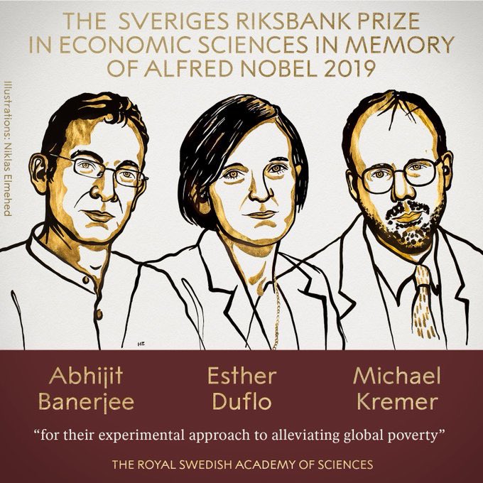 Sunilmed's tweet photo. Join me in congratulating #AbhijitBanerjee for winning the #NobelPrize2019 in Economics. He shared the prize with his wife - Esther Duflo &amp; Michael Kremerz. He founded a Poverty Action Lab and the  Noble prize was for “experimental approach to alleviating global poverty."👏👈 https://t.co/jcA5TX3pOa