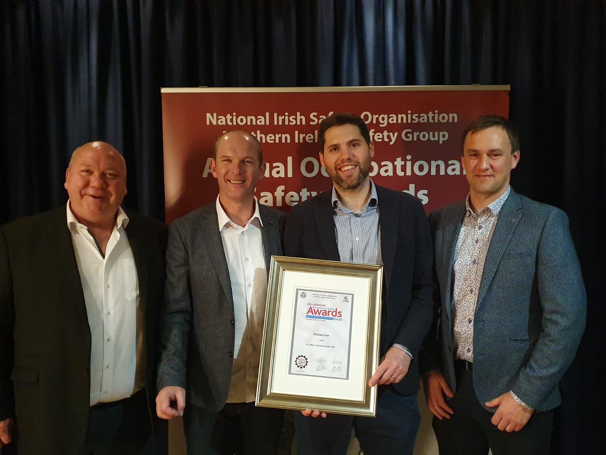 jcoffeyconst's tweet photo. We are delighted to have received a Distinction at this years National Irish Safety Organisation Occupational Safety Awards.  Our team in Ireland wish to extend their thanks to everyone for their ongoing efforts to ensure that everybody makes it home safely.#ThinkSafeBeSafe  #JCC https://t.co/fraxcWOeef