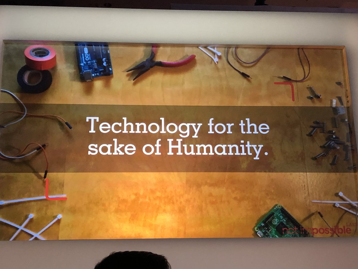 Very moved by the stories of Mick Ebeling, CEO of Not Impossible, of simple tech ideas to address hunger in local communities. Not solving the whole thing (yet), but not walking away. Commit, and figure it out. #wdayrising