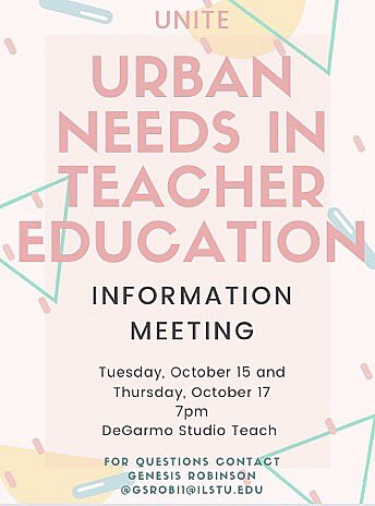 We will be meeting Tuesday and Thursday to meet anyone who’s interested in Urban Education at ISU!

#ISU23 #ISU22 #ISU21 #ISU20 #ISU19