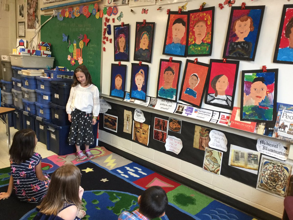 mcgratc's tweet photo. I love a good classroom critique! Great job on your portraits third graders ❤️ @ccsd93 @cheetahchamps https://t.co/LqMcgFyoy2