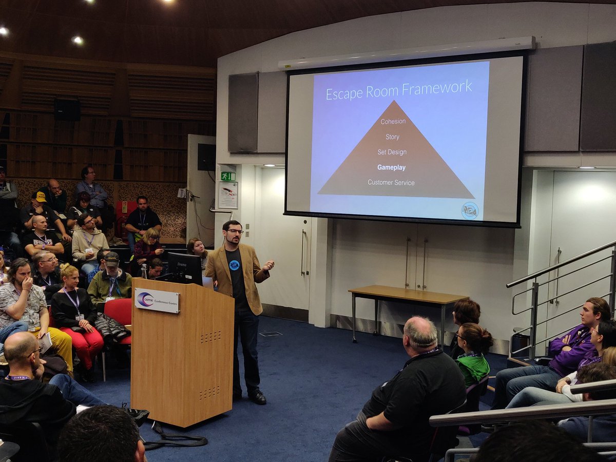 escapaholic's tweet image. Really impressed by @RoomEscapeArt's hierarchy of needs in escape rooms. Sums up something I've been thinking about for a while, incredibly well - there's no point in writing about story if you don't have good customer service and good gameplay. #eric2019