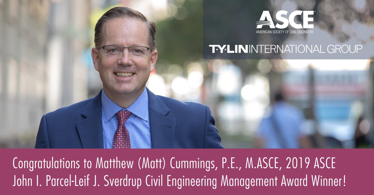 TYLI_Group's tweet photo. Matthew (Matt) Cummings, P.E., M.ASCE, TYLI Group President and CEO, received the 2019 ASCE John I. Parcel-Leif J. Sverdrup Civil Engineering Management Award. Congratulations, Matt! #ASCE19 https://t.co/388HFRMQK3 https://t.co/FRCivz8IRA