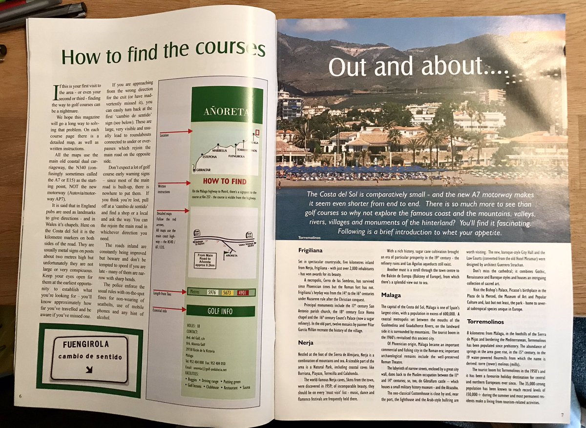 golfguidehq's tweet photo. Where it all began #CDSGG edition Large stapled paper edition Cover feature @SantaMariaGCC Wow Monarch airlines course guides &amp; Map of the coast @GolfinAND @viveandalucia @vivecostadelsol @SantanaGolf @SanRoqueClub @MijasGolfClub @LaCala_Resort @CabopinoGolf @marbellagolf https://t.co/qOvgURYOVr