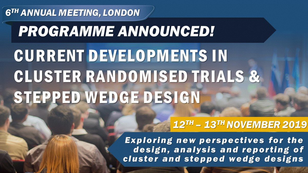 pctuqmul's tweet photo. ANNOUNCEMENT!
#PCTU ANNUAL CONFERENCE PROGRAMME NOW LIVE!
✅Workshops
✅Short talks
✅Posters + discussions
EXPLORE new perspectives in Cluster Randomised Trials + Stepped Wedge Design
🗓️12 - 13 November 2019
Find out more + book your place TODAY!👇
https://t.co/aYfcvgT8s9 https://t.co/DO7v12w2rA