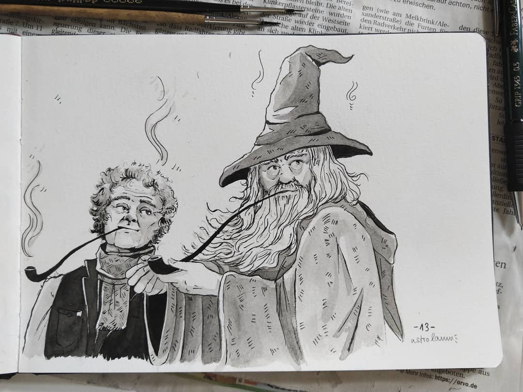Laura Skywalker Auf Twitter Day 13 Ash Gandalf And Bilbo Smoking Pipe In The Shire Lotr Lordoftherings Inktober2019 Inktober Gandalf Bilbobaggins Traditionalart Https T Co Sccpu0l8ks