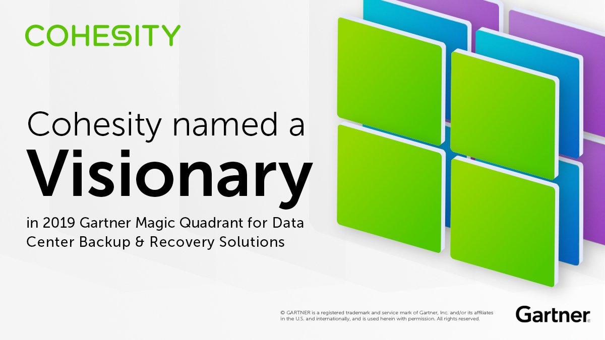 Cohesity's tweet photo. Find out why @Gartner_Inc named @Cohesity a Visionary in the 2019 Gartner MQ for Data Center Backup and Recovery Solutions. 📢 https://t.co/mlRWv2YUr9 #datacenter #backup #pressrelease https://t.co/EjPO3PhIDc