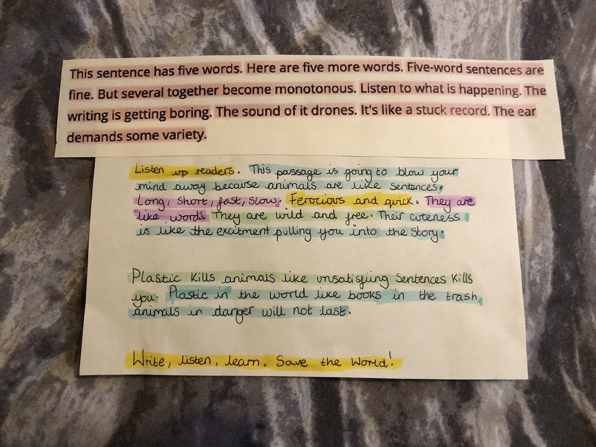 primaryteachew's tweet photo. We looked at Gary Provost’s original version of ‘This sentence has 5 words’ and created our own! ✏️

I loved doing these last year and this cohort created some fab ones too! https://t.co/qLZDzszFv6