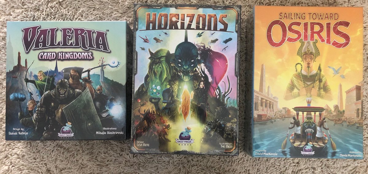 msears's tweet photo. Horizons looks right up my alley! Thanks to @_dailymagic_ for sending in these sweet board games for the @CPCharity auction @DragonFall_ which is only a few weeks away! #dailymagicgames #boardgames #childsplay #dragonfall #charity #Warmongers https://t.co/aq8MP5mjLm