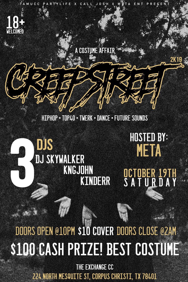 ISLANDPARTYLIFE's tweet photo. CREEP STREET THIS SATURDAY🎃

RETWEET TO GET IN FOR $5 &amp; PREGAME INFO 

$100 COSTUME PRIZE 

SOUNDS BY: 
@kinderr__ &amp; @KNGJOHN https://t.co/3BV1rwaK7C