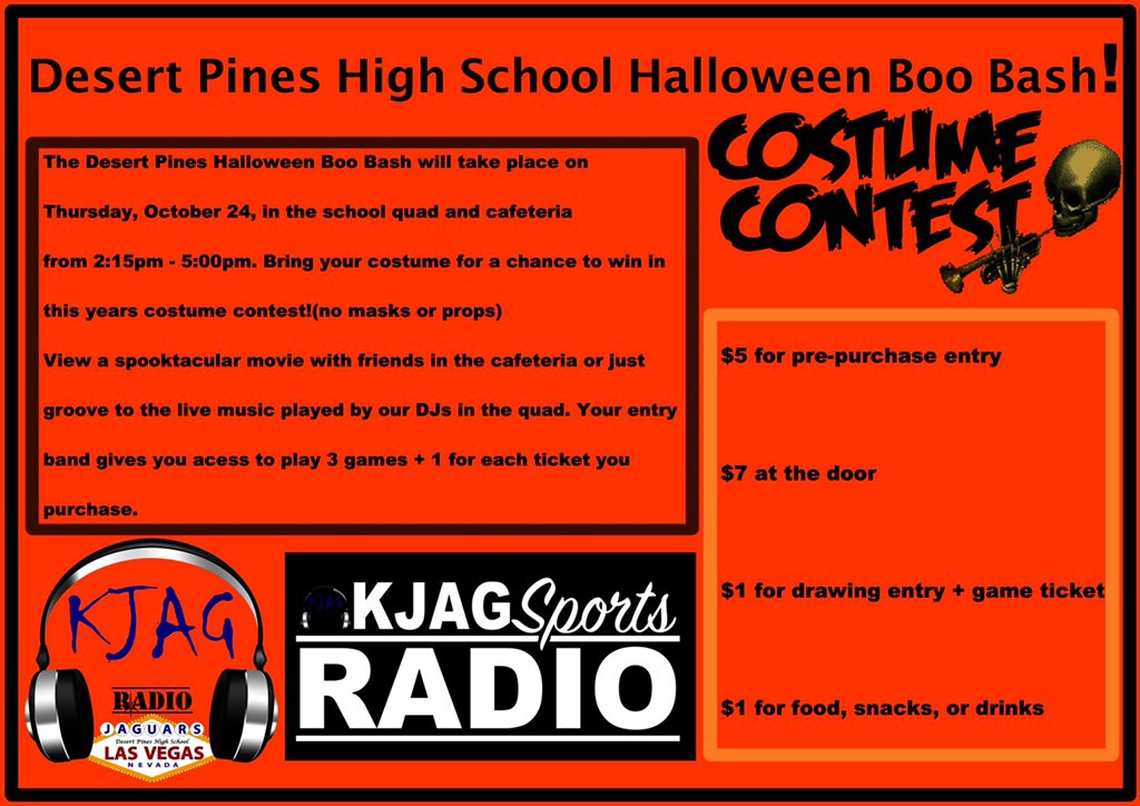 DP Halloween 🎃 Boo 👻 Bash coming up next Thursday, October 24th, @ Desert Pines from 2:15pm-5:00pm 
$5 for Pre-purchase NOW !
