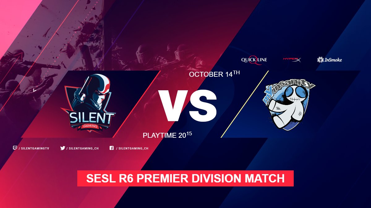SLNTGG's tweet image. SILENT.R6 will face off against @mYinsanityCH
today at 20:15 in the 1st division of @esportsleaguech

Watch them play at 20:15: twitch.tv/earlybirdch

GL &amp;amp; HF to both teams⚔️

#SILENTHype

🎮 #RainbowSixSiege
⚔️ @mYinsanityCH
🏆 @esportsleaguech