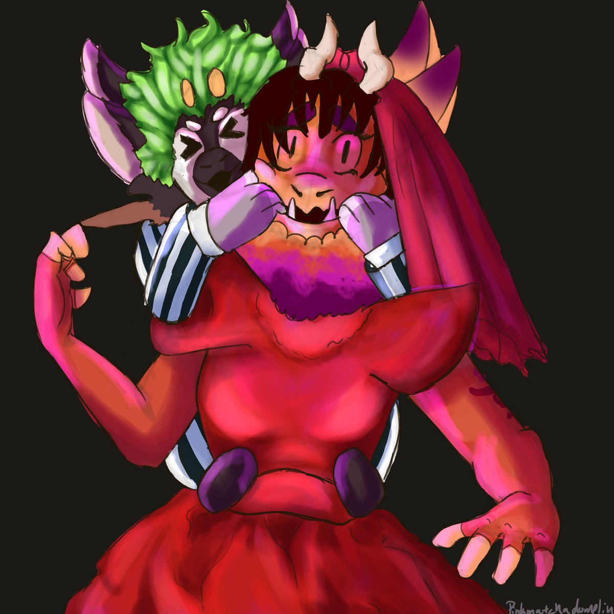 pink__matcha's tweet photo. Here’s my nimbliss submission for promt 5 of the costume contest! It is of Solaris and Dood! #nimbliss #furry #furryart #furrycommission #beetlejuice #costume #contest https://t.co/ZnXPBvGY0a