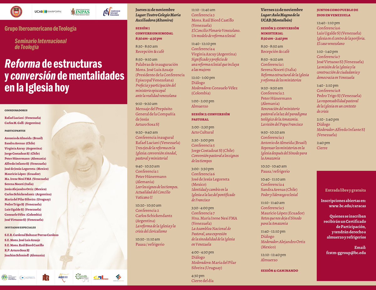 rafluciani's tweet photo. Última semana para las inscripciones en el Seminario Internacional de Teología sobre la reforma eclesial a celebrarse en Caracas @enlaucab @ReligionDigit @redamazonia @vaticannews_es @Revista_VN @Reflex_Lib @ausjal @Amerindia_Cont @AmerindiaCol @CelamWeb https://t.co/SRfCwpjbvY