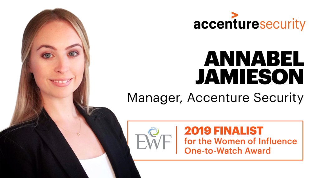 “It’s important to me to challenge the stereotype of women in cybersecurity. Being shortlisted for the 'One-to-Watch' award gives me a platform to encourage women from non-technical backgrounds to explore careers in #cybersecurity.” <a href="/alsjamieson/">Annabel Jamieson Edwards</a> #EWFUSA19 accntu.re/2MeuTjJ