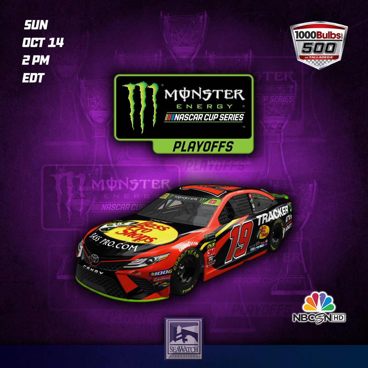 SeaWatchSeafood's tweet photo. Conclusion of the #1000Bulbs500 Race in Talladega @TalladegaSuperS TODAY at 2PM MON 10/14 on NBCSN #NASCARPlayoffs #MartinTruexJr #TruexNation #ProBassShops #TeamToyota #MonsterEnergy #SweetHomeAlabama https://t.co/6fOveMWdVE