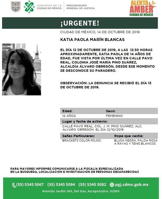 889Noticias's tweet photo. Se activó la #AlertaAmber en la #CDMX para localizar a Katia Paola Marín Blancas, de 14 años. Recuerda que tu ayuda es muy importante; dale #RT por favor #DFT https://t.co/NSNikxEP2t