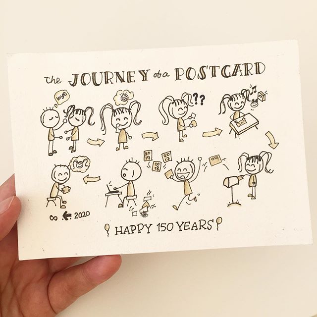 postcrossing's tweet photo. The journey of a postcard, condensed in a cute cartoon by Anggia in Indonesia ๐ฎ๐ฉ! #150yearsofpostcards #postcrossing https://t.co/bZM6U7eqIk