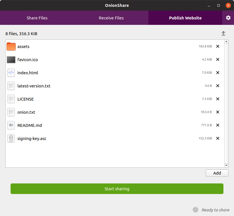 OnionShare website mode 