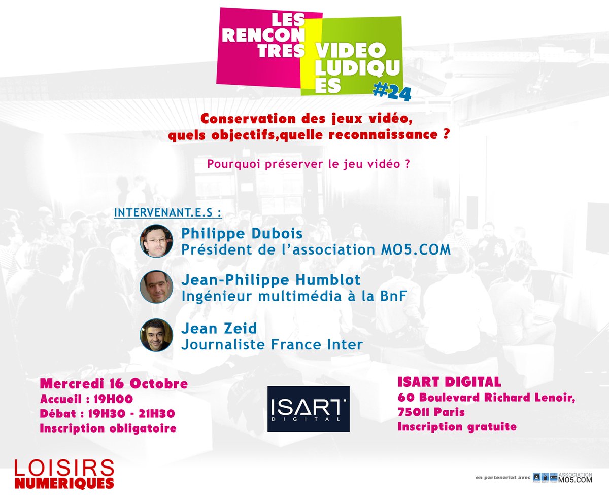 LNumeriques's tweet photo. Plus que 2 jours pour vous inscrire aux prochaines RVL⏰
Un débat de qualité sur la conservation des jeux vidéo : les techniques, l'influence des let's play et du rétrogaming, la création d'un musée du jeu vidéo...
Plus d'infos ici ➡️https://t.co/dTyOZZ9ewc https://t.co/nwGzDHxmGw