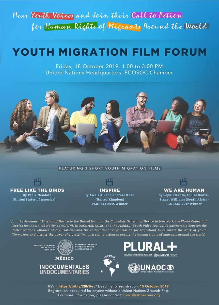 MexOnu's tweet photo. Join us for #Indocumentales: the Youth Migration Film Forum next Friday 18/Oct in the ECOSOC Chamber. Register here: https://t.co/nkSRNeVrtF
#ForMigration #YouthDelegates https://t.co/uYIa0KJzaD