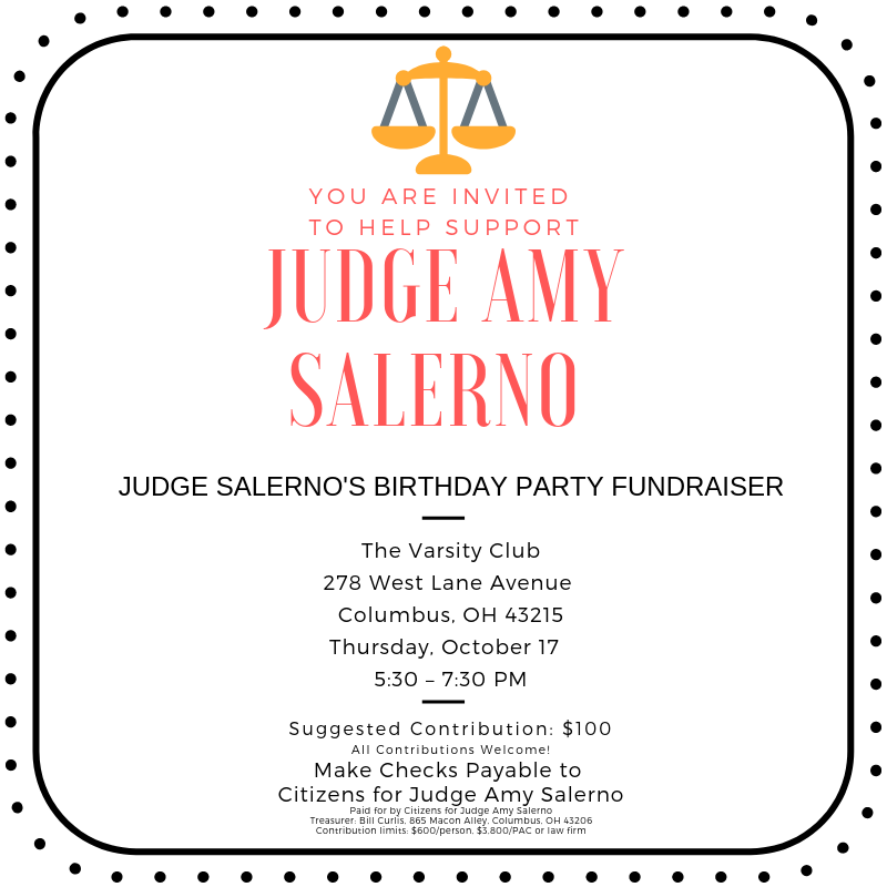 JudgeSalerno's tweet photo. Hey #TeamSalerno! They call Judge Salerno the "Buckeye Judge" because she bleeds scarlet and gray, and we've got a special surprise for her... OSU WR @Dimitrious4cbus will joining the party at The Varsity Club! It's a party and we want to make sure you don't miss out on the fun! https://t.co/nQMOdaCDZ7