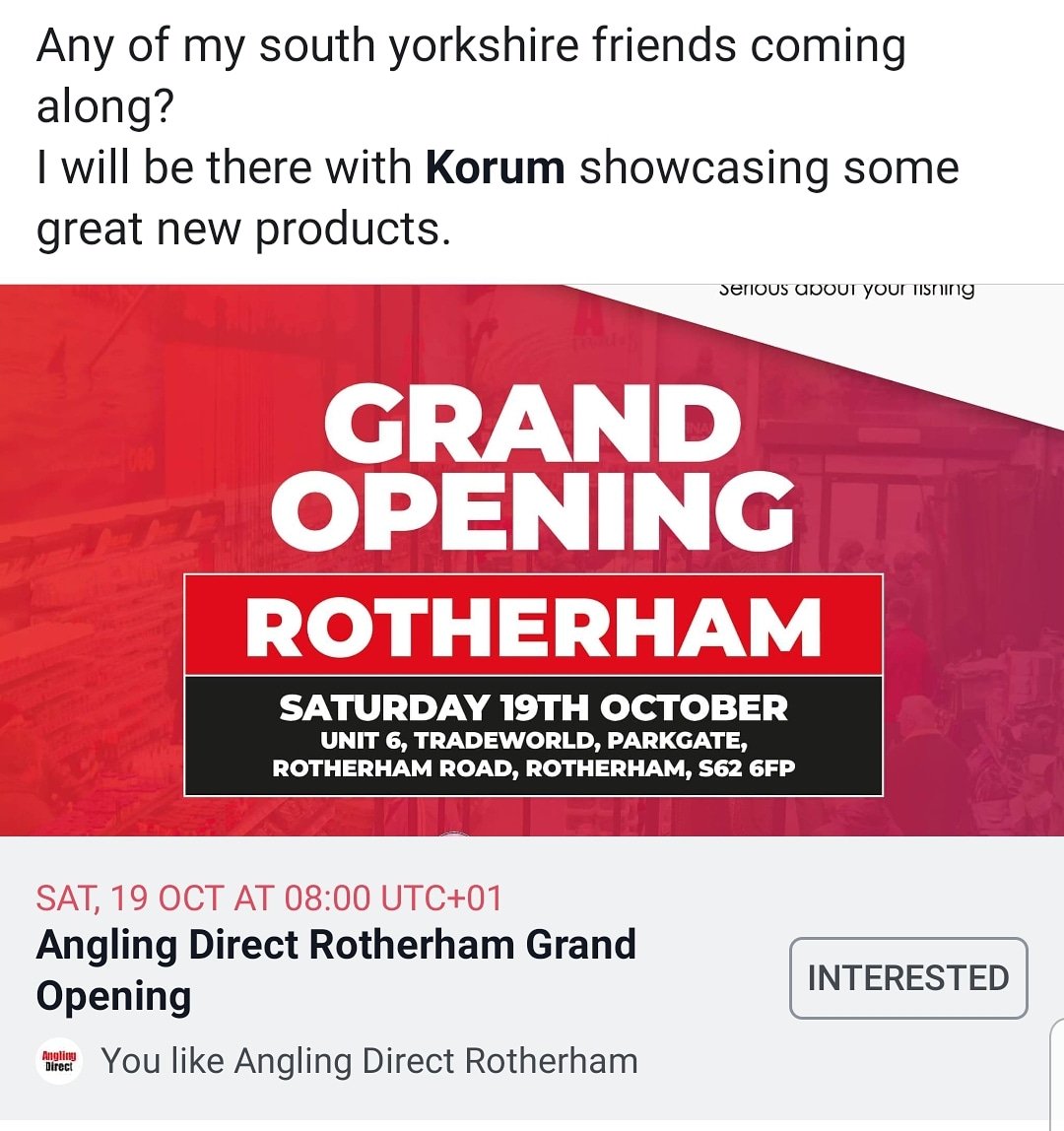 Hopefully see some of you on saturday <a href="/KorumFishing/">Korum</a>