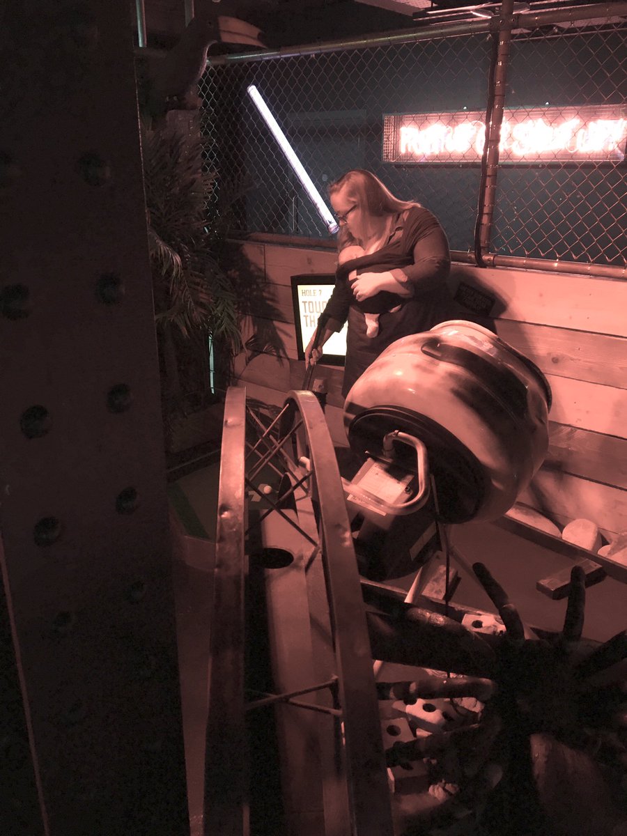 CarolineVerdon's tweet image. Currently playing @junkyardgolf in Leeds with our 4 year old whilst babywearing our 7 week old and expressing with an @elvie pump at the same time. Bedtime for the kids and then gin for Mummy I think! #breastfeeding #expressing #leeds #babywearing #adventuregolf #parenting